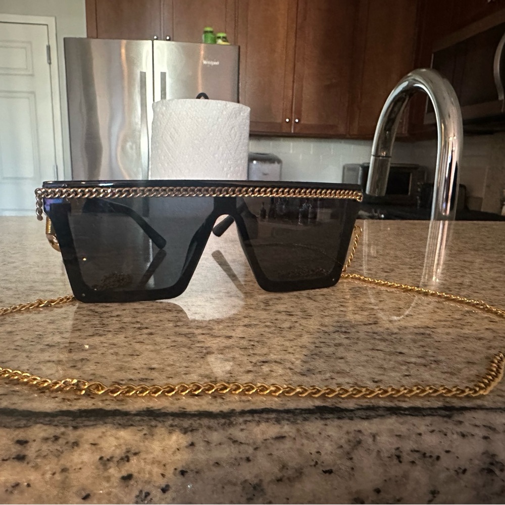 Black Sunglasses with Gold Chain